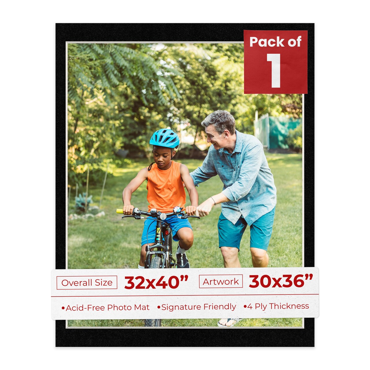 Black with Black Core Mat Board for 32x40 Frames - Fits 30x36 Photos